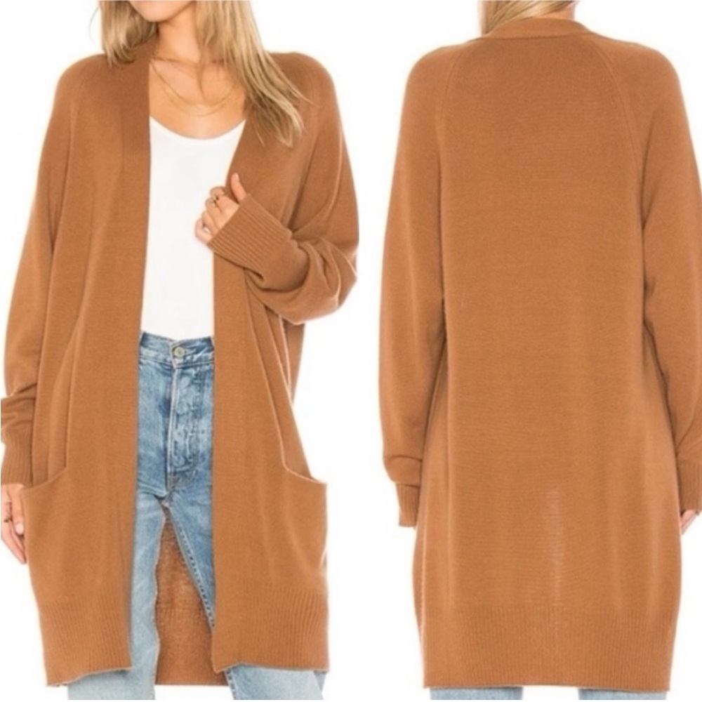 Vince 100% Cashmere Raglan Sleeve Rich Brown Ginger Open Front Cardigan